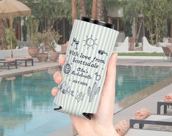 With Love From Scottsdale Can Cooler Custom Desert Bachelorette Party Favors, Personalized Can Coolers, Bach Coozie Regular Slim