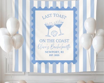 Banderole personnalisée Last Toast on the Coast, décoration d'enterrement de vie de jeune garçon sur la plage, tapisserie côtière, toile de fond photo personnalisée