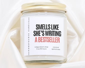 Smells Like She's Writing a Bestseller Candle, Unique Gift for Writers, Funny Candle for Book Lovers, Author Gift