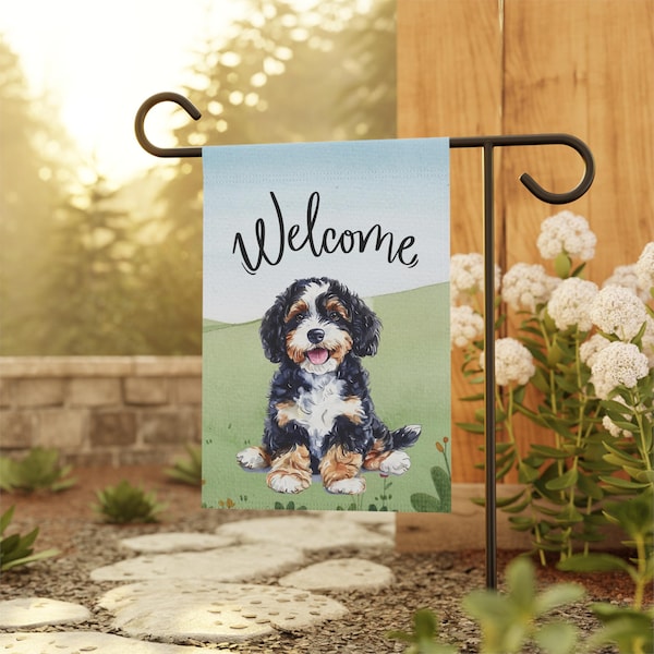 Bernedoodle Garden Flag, Cute Dog Flag for Outdoor Decor, Perfect for Doodle Moms and Dog Lovers