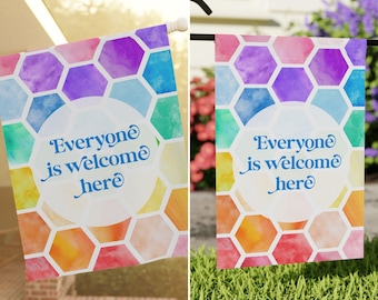Jeder ist willkommen, Gartenflagge, inklusive Hofdekoration, LGBTQ Pride Banner, Gleichheitsschild für Ihr Zuhause, Außendekor für alle