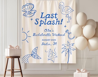 Last Splash Bachelorette Tapestry, Custom Mermaid Backdrop, Beach Party Decor, Bridal Shower Banner, Coastal