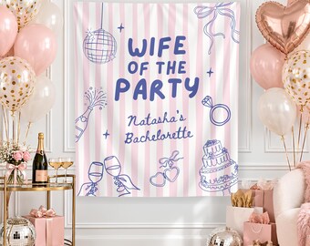 Wife of the Party Bachelorette Banner, Custom Photo Backdrop Tapestry, Personalized Bach Party Decor, Hen Party