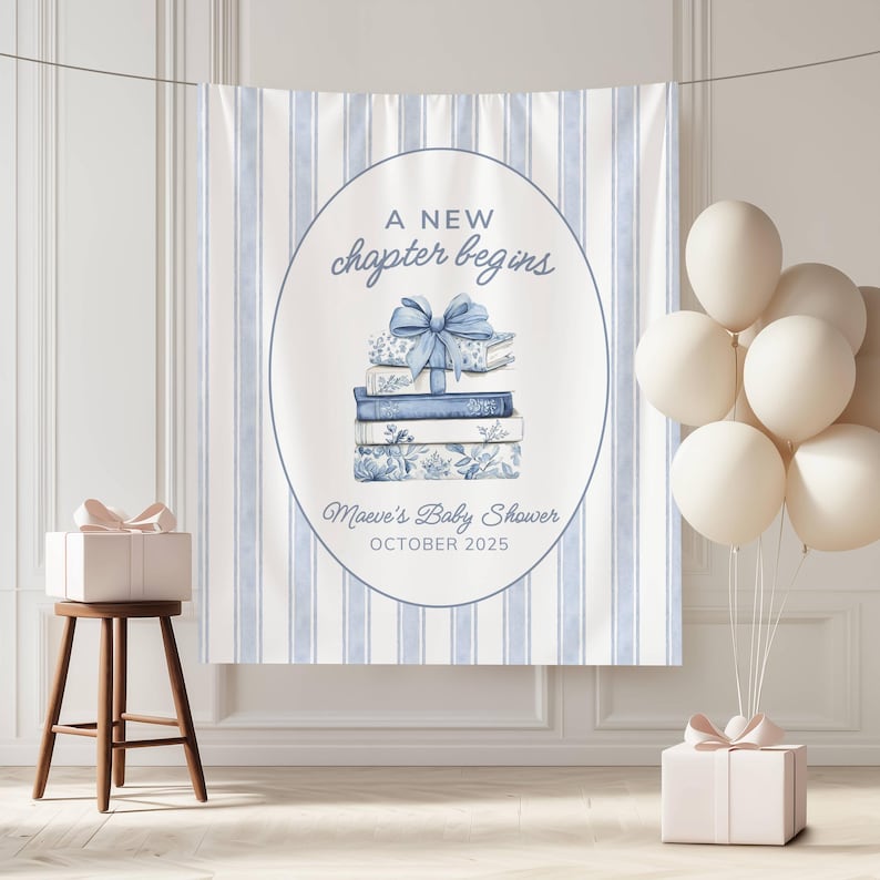 New Chapter Baby Shower Backdrop, Custom Storybook Welcome Sign, Personalized Banner, Book Themed Shower, Storybook Shower, Once Upon a Time image 1