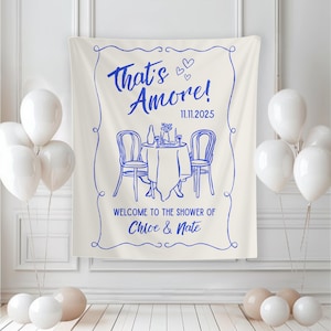 That&#39;s Amore Bridal Shower Backdrop, Italian Decor Banner, Custom Tapestry for Engagement Party Celebrations