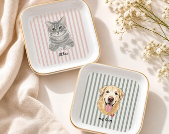 Personalized Pet Ring Dish, Custom Ceramic Jewelry Dish, Dog or Cat Photo Keepsake