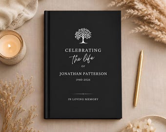 Memorial Guest Book, Personalized Funeral Guest Book, Celebration of Life Keepsake, Remembrance Ceremony Book, Hardcover Guestbook