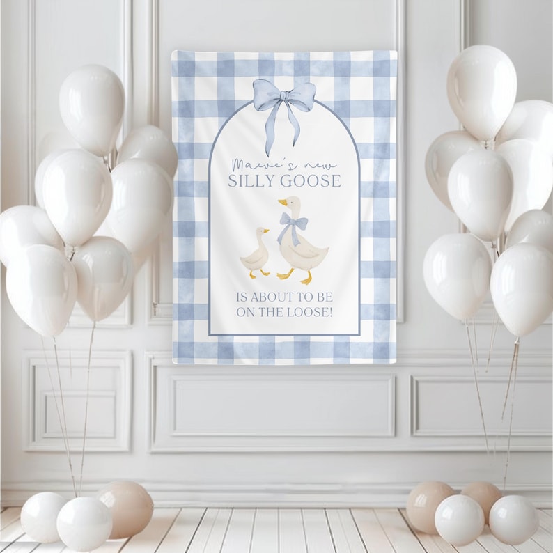 Silly Goose Baby Shower Backdrop, Adorable Goose Party Decor, Little Goose Theme, Vintage Goose, Fun Celebration Photo Props Blue