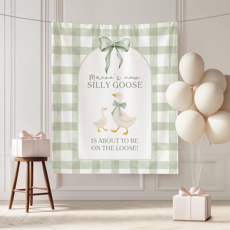 Silly Goose Baby Shower Backdrop, Adorable Goose Party Decor, Little Goose Theme, Vintage Goose, Fun Celebration Photo Props image 1