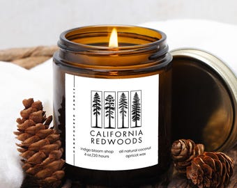 Redwood Tree Candle, Fir Amber Moss, California Redwoods, Handcrafted Eco-Friendly Gift, Perfect for Nature Lovers and Home Decor