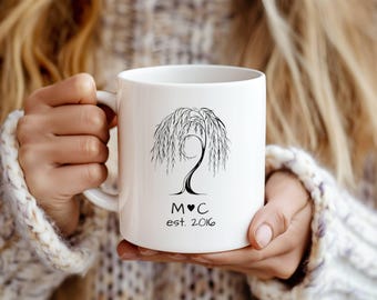 9th Anniversary Gift for Her - Personalized Pottery Coffee Mug, Ceramic Willow Mug, Unique Keepsake for Couples, Wedding Anniversary