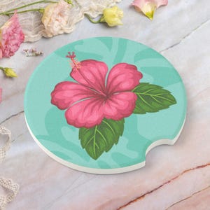 Hibiscus Flower Car Coasters, Cute Car Accessories, Floral Car Decor, New Car Gift, Flower Cup Holder, Gift Ideas for Her