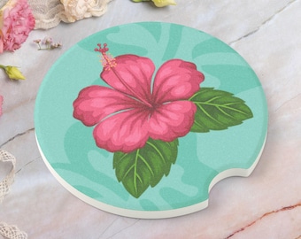 Hibiscus Flower Car Coasters, Cute Car Accessories, Floral Car Decor, New Car Gift, Flower Cup Holder, Gift Ideas for Her