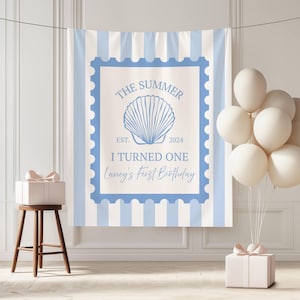 The Summer I Turned One Birthday Banner, Coastal 1st Birthday Decor, Summer Party Backdrop, Birthday Tapestry, Beach Theme
