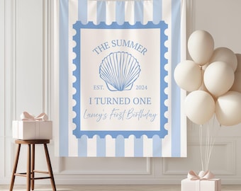 The Summer I Turned One Birthday Banner, Coastal 1st Birthday Decor, Summer Party Backdrop, Birthday Tapestry, Beach Theme