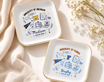 Personalized Jewelry Dish For Graduates, Custom School Jewelry Holder College Graduation Gift, Unique Trinket Ring Dish Keepsake