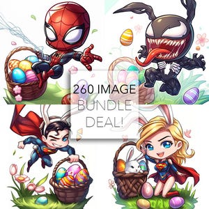 Superheldenpaasbundel Maak je eigen paaskaart Digitale print Marvel Rivals DC Comics