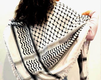 Palestinian Keffiyeh – Authentic Traditional 100% Cotton Scarf from Hebron, Handmade Kuffiya by Hirbawi