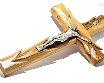 Olive Wood Cross with Silver Plated Metal - Bethlehem Handicraft (25cm×15cm)
