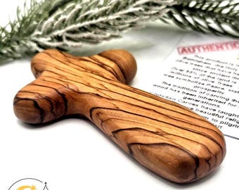 Hand cross With Certificate Holy Land Olive Wood Jerusalem Hand Made Christian Blessed Gift