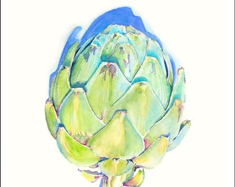 Okie Dokie Artichokie, Garden Vegetable Artichoke Watercolor Archival Print