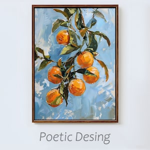 Stimmungsvolle Orangenfrucht-Wandkunst, rustikale Küchendruck, Barwagendekor, minimalistisches botanisches Zitronenbaumplakat, französische Landküchenkunst