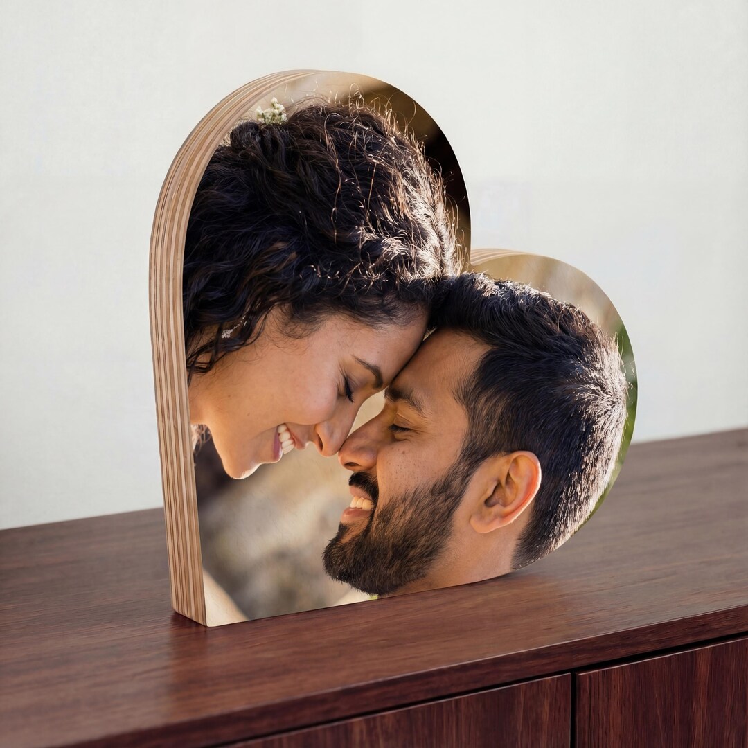 Personalized Photo Heart Wood Block, 5th Anniversary Gift for Wife ...