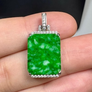 Natuurlijke Birmaanse jadeiet type A appelgroene hanger – 925 zilver, CZ-accent, gratis zilveren ketting en expresverzending