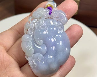 幸運の如意翡翠ペンダント、グリーン、天然グレードA翡翠（未処理