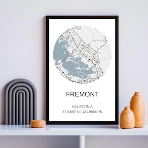 Fremont Stadt Karte, minimalistische Stadt Kunst, minimale Stadt Kunst zum Ausdrucken, Stadt Straße Straßenkarte, Urban Dekor, Bay Bereich Stadt Karte, Wohndekor