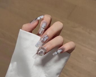 Elegante silberne glitzernde Press-On-Nägel - Dazzling Glam Collection