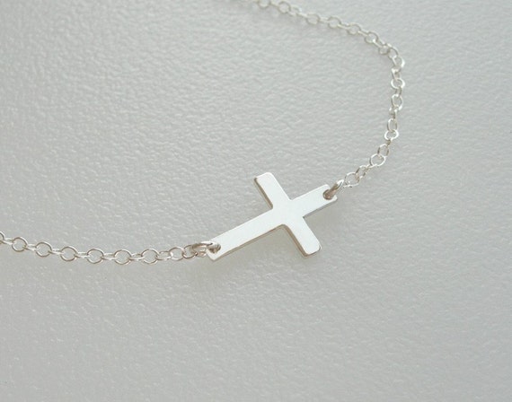 Items similar to Original Tiny Sterling Silver Sideways Cross Necklace ...