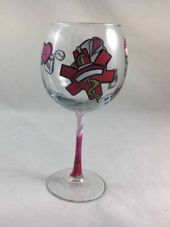 Personalized Hand Painted Wine Glass with Doctor or Nurse Theme