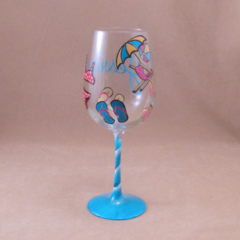Beach Theme Hand Painted Wine Glass Etsy