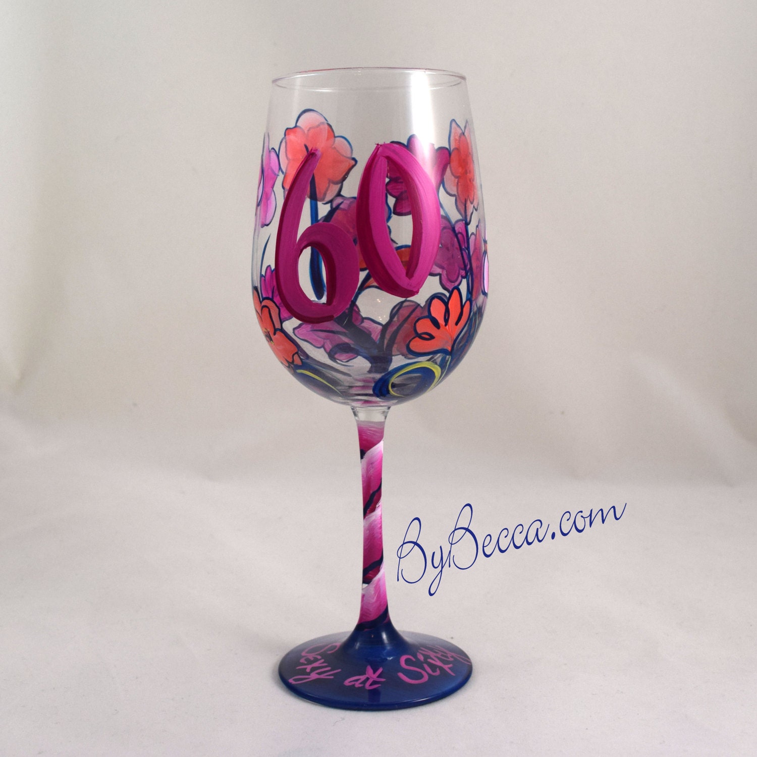 60th Birthday L Hand Painted White Wine Glass 1