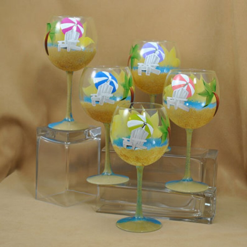 Beach Chair and Umbrella Hand Painted Wine Glass Etsy