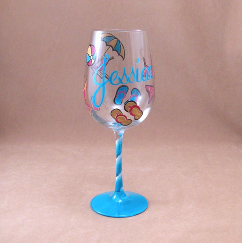 Beach Theme Hand Painted Wine Glass Etsy