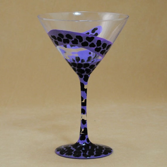 Cheetah Print Painted on Martini Glass - Purple