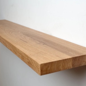 Solid Oak Floating Shelf – Minimalist Wall Shelf | Modern Wood Wall Decor | Invisible Bracket Shelf | Handmade Natural Wood Shelving