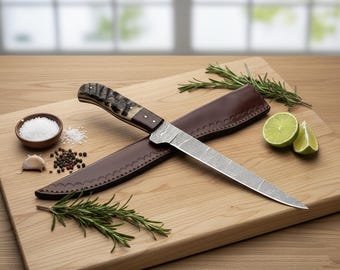 Custom Handmade Damascus Steel Fishing Fillet Knife Gift For Husband Groomsmen Gift Hunting Knife  Birthday Gift For Father Christmas Gift