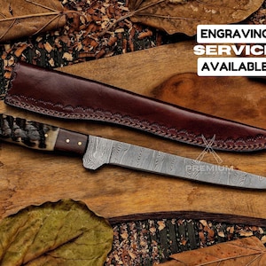 Custom Handmade Damascus Steel Fishing Fillet Knife Gift For Husband Groomsmen Gift Hunting Knife  Birthday Gift For Father Christmas Gift