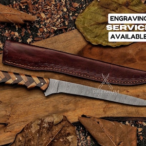 Custom Handmade Damascus Steel Fishing Fillet Knife Hunting Knife Engraved Knife Gift For Dad Groomsmen Gift Christmas Gift Birthday Gift