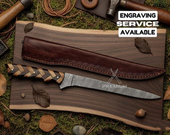 Custom Handmade Damascus Steel Fishing Fillet Knife Hunting Knife Engraved Knife Gift For Dad Groomsmen Gift Christmas Gift Birthday Gift