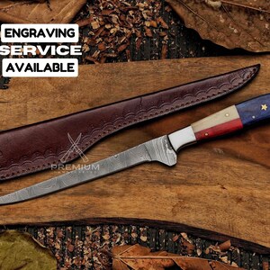 Custom Handmade Damascus Steel Fish Hunting Fillet Knife Gift For Groomsmen Personalized Knife Gift For Brother Anniversary Gift For Husband