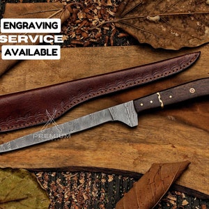 Fillet knife Handmade Damascus Steel Flexible Blade Knife with Leather Cover Anniversary Gift for Husband Birthday gift for Dad Sharp Knife