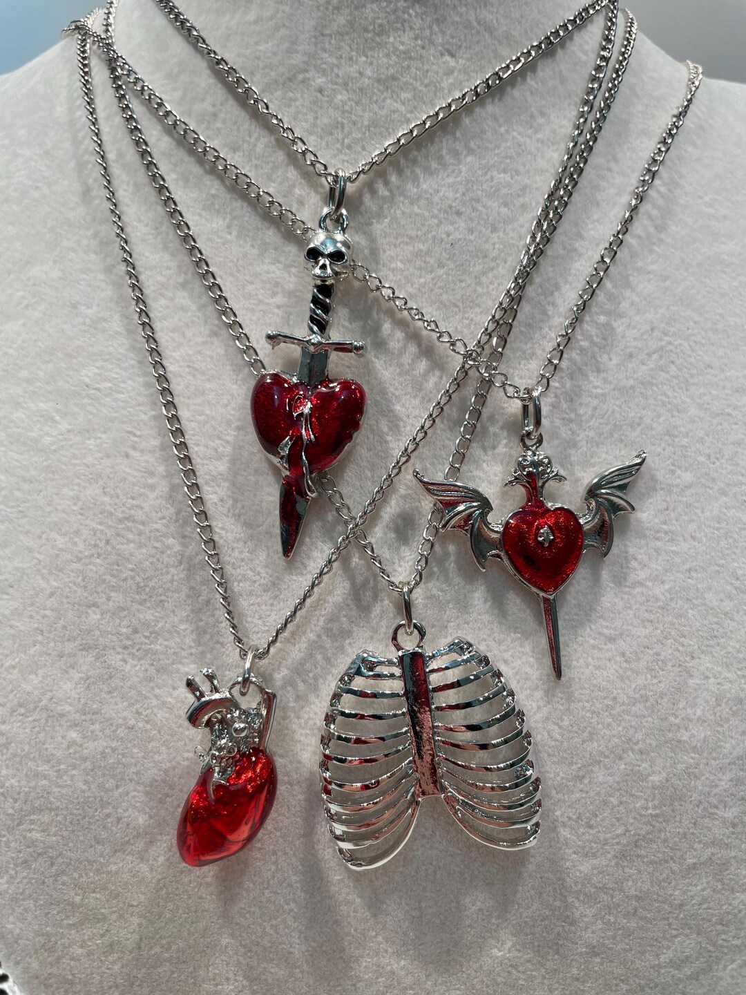 Skull Sword Necklace, Ribcage Necklace, Heart and Wings, Skeleton ...