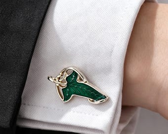 Manchetknopen met elfenbladmotief - Handgemaakte fantasievolle trouwaccessoires - Bosgroen natuurcadeau - Unisex sieraden