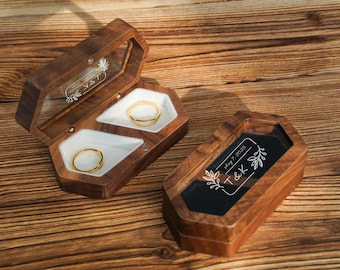 Personalized Wedding Ring Box,Double Slot Wedding Ring Box,Engagement Wedding Ceremony Ring Box,Ring Bearer Box,Wide Wood Double Ring Box