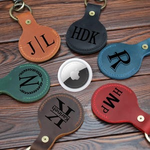 Personalized Apple Airtag Holder, Leather Keychain Holder For Air Tag, AirTag Keychain Leather Case, Dog Airtag,Brown Airtag Cover