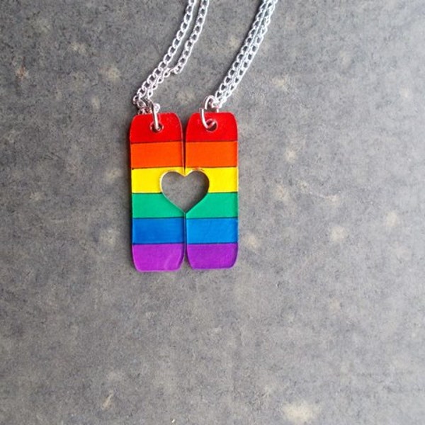 two piece couples necklaces tag with heart set valentine LGBT gay pride jewelry rainbow lesbian